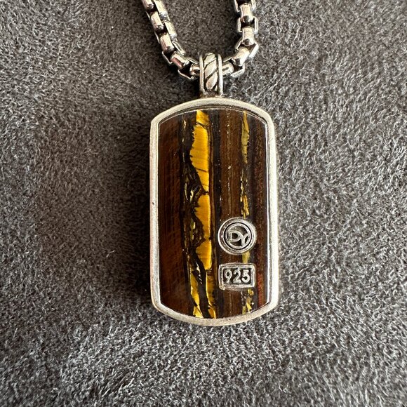 David Yurman Tiger Iron Dog Tag & DY Small Box Chain Necklace - 24" - Picture 7 of 15